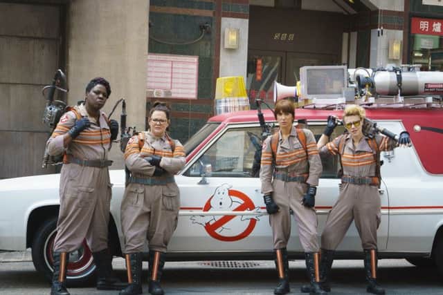 Abby (Melissa McCarthy), Erin (Kristen Wiig), Holtzmann (Kate McKinnon) and Patty (Leslie Jones)