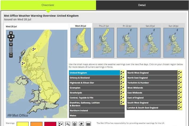 The extended Met Office weather warning for Wednesday July 20