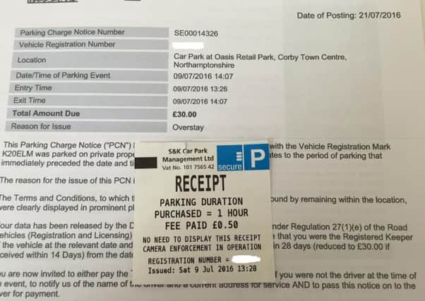 Mrs McKenzie's parking charge notice and her ticket.
