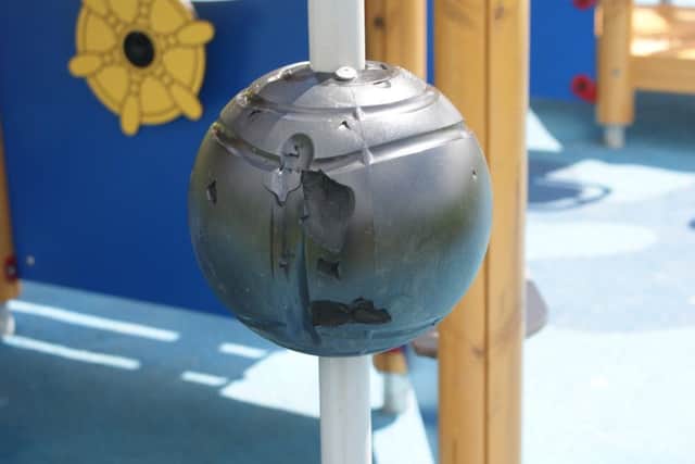 Damage to some of the play equipment at Stavanger Close is thought to have been caused by people training their dogs