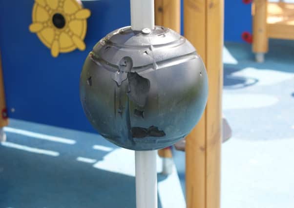 Damage to some of the play equipment at Stavanger Close is thought to have been caused by people training their dogs