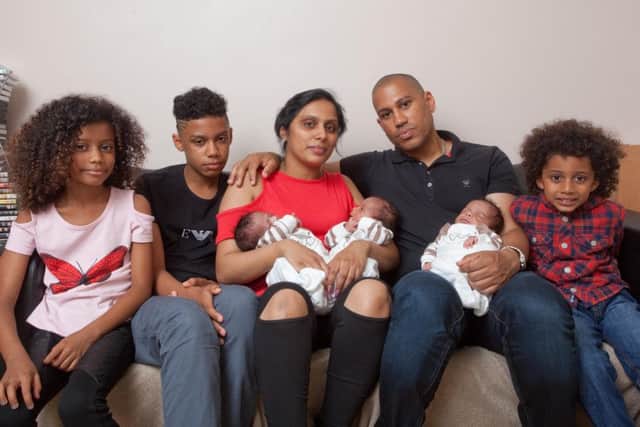 Vimla and partner Keith Monroe with older children Samara, 8, Janmami and Cassins, 5. NNL-160908-151024001