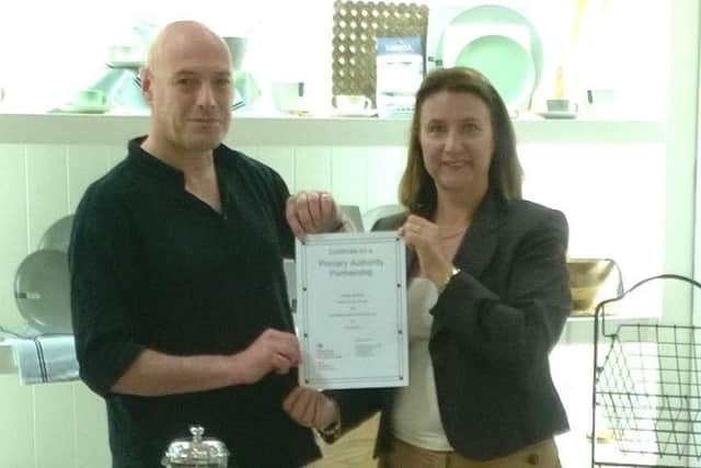 Toni Eldridge, Northamptonshire Trading Standards officer, with Gary Brackenbury, quality assurance manager at Creative Tops