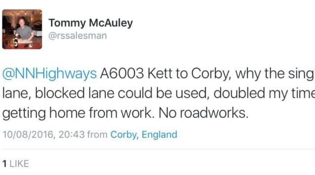 Drivers have taken to social media to complain about the lane closure on the A43