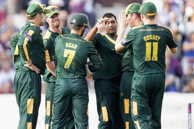 Notts Outlaws celebrate a wicket during their NatWest T20 Blast win over Northants at the County Ground last month