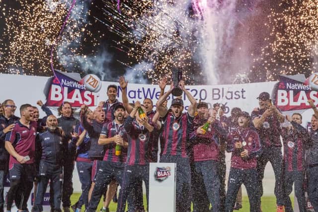 PRIZE GUYS - the Northants squad celebrates as Alex Wakely lifts the NatWest T20 Blast Trophy at Edgbaston (Pictures: Kirsty Edmonds)