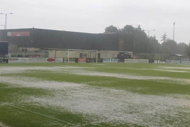 Corby Town's home clash with Coalville Town was abandoned after a downpour left the Steel Park pitch flooded. Picture by David Tilley