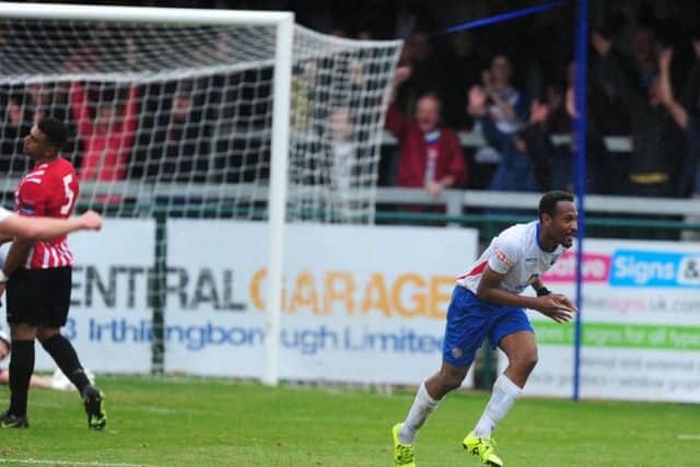 Nabil Shariff heads off to celebrate after scoring Diamonds' second goal