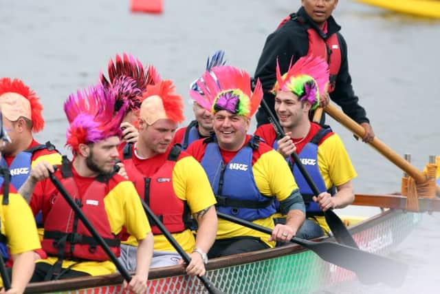 Dragon Boats: Kettering: Rotary Clubs' Dragon Boat Race 2016 for Cransley Hospice and Lakelands Hospice. Sunday September 5, 2016 NNL-160409-205951009
