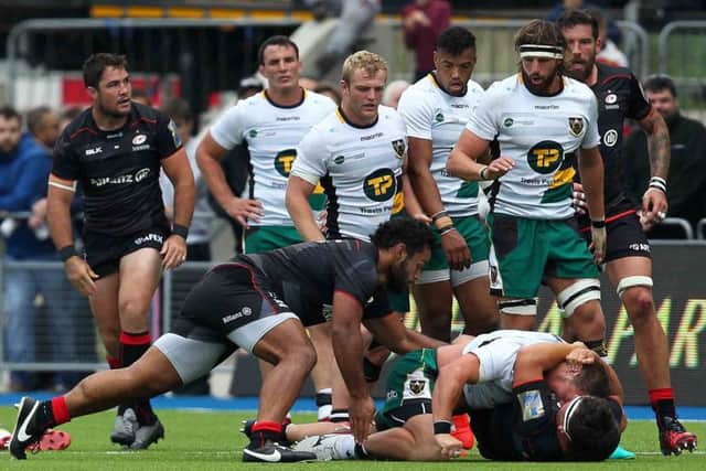 Alex Waller was sin-binned after this incident with Jamie George (pictures: Sharon Lucey)