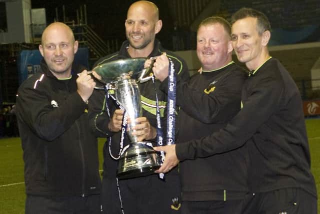 Alex King (left) and Alan Dickens (right) were part of the Saints coaching staff for the 2014 Amlin Challenge Cup triumph (picture: Linda Dawson)