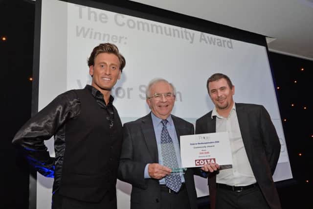 The Community Award winner Victor Smith with Jon Moses and sponsor Kieron Whiley of Costa.PICTURE: ANDREW CARPENTER