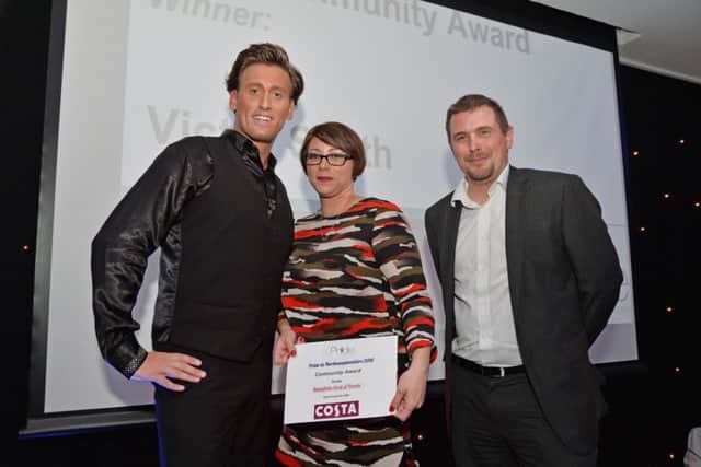 The Community Award finalist Maplefields Circle of Friends with Jon Moses and sponsor Kieron Whiley of Costa.PICTURE: ANDREW CARPENTER