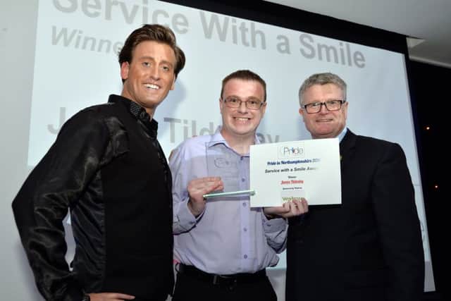 Service with a smile winner James Tildesley with Jon Moses and sponsor Mark Dawes of Waitrose.
PICTURE: ANDREW CARPENTER