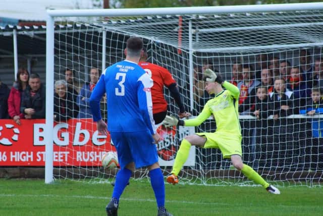 Spencer Weir-Daley scores his first goal during Kettering Town's big FA Trophy win
