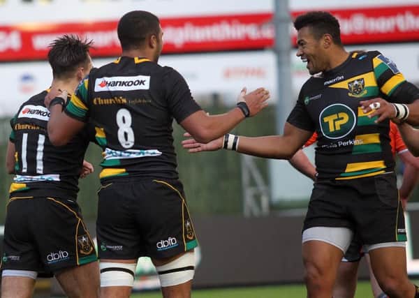 Luther Burrell shows his delight during Saints' win at Kingston Park (pictures: Sharon Lucey)