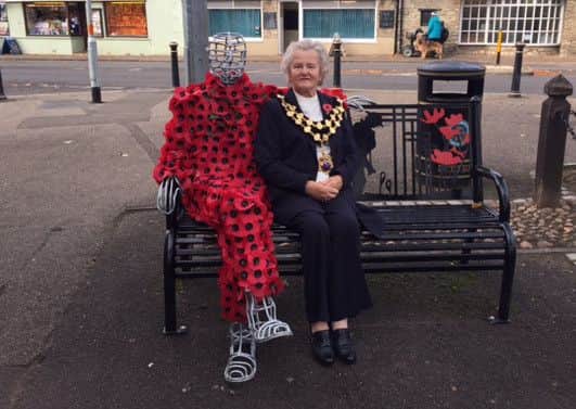 Higham Ferrers mayor Pam Whiting with the Poppy Man