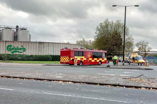 All emergency services are currently at the scene at Carlsberg NNL-160911-143608001