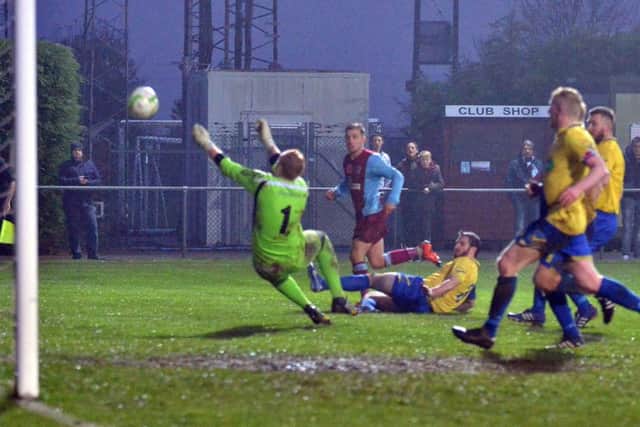 Deeping Rangers score their fourth goal in the 4-0 win over Wellingborough Town in the UCL Premier Division. Picture by Tim Wilson