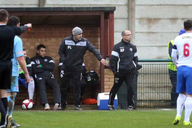 Andy Peaks watches on during AFC Rushden & Diamonds' 3-3 draw with Lincoln United. Pictures by Alison Bagley
