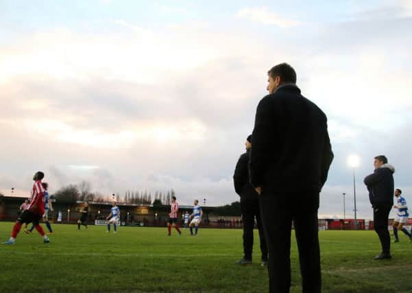 Marcus Law takes in the action during Kettering Town's FA Trophy defeat at Witton Albion. Pictures by Peter Short
