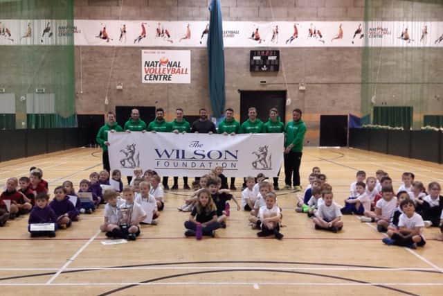Ben Cohen (centre) with staff from Pacesetter Sports and children taking part at the launch.