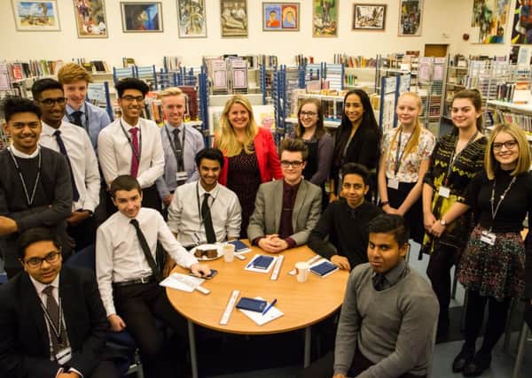 Emma McClarkin MEP with sixth formers from Sir Christopher Hatton School in Wellingborough