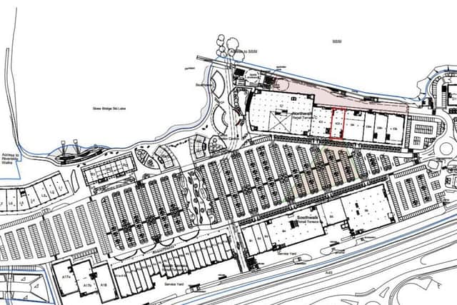 Part of the site plan for Rushden Lakes, including the River Island unit in Northwalk