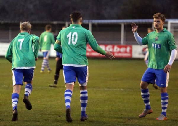 Lutterworth Athletic celebrate one of their goals in the 2-1 win at Burton Park Wanderers in UCL Division One. Pictures by Alison Bagley