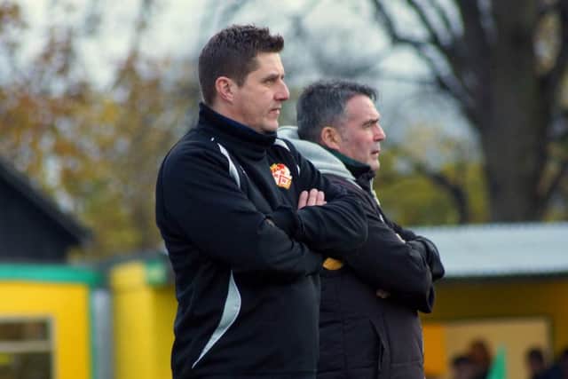 Marcus Law watches on during Kettering Town's 0-0 draw at Hitchin Town on Saturday. Picture by Peter Short