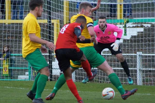 Poppies striker Spencer Weir-Daley fires in a shot