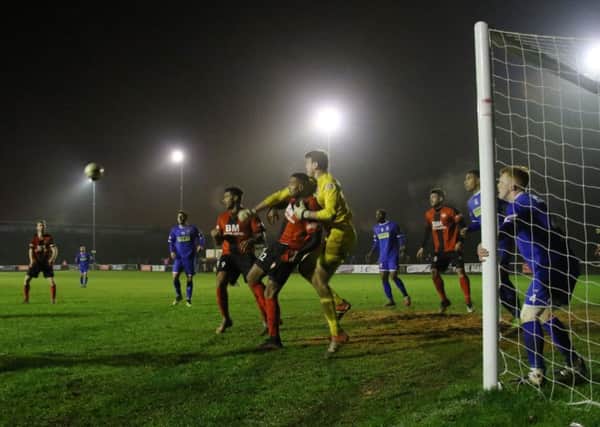 Action from Kettering Town's 2-1 home defeat to Redditch United. Picture by Peter Short