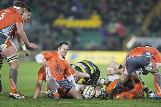 Kieran Brookes was sent off for piling into this ruck during the first half (pictures: Kirsty Edmonds)