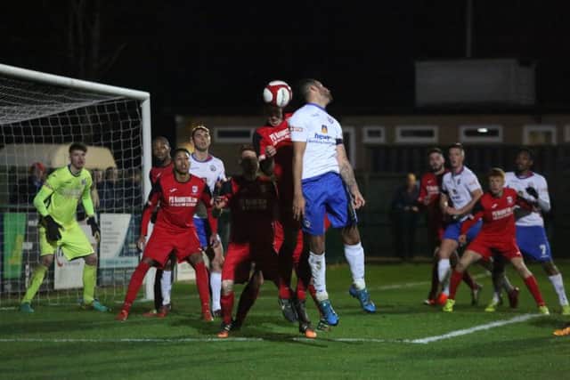 Action from AFC Rushden & Diamonds' 1-1 draw with Market Drayton Town at the Dog & Duck. Pictures by Alison Bagley