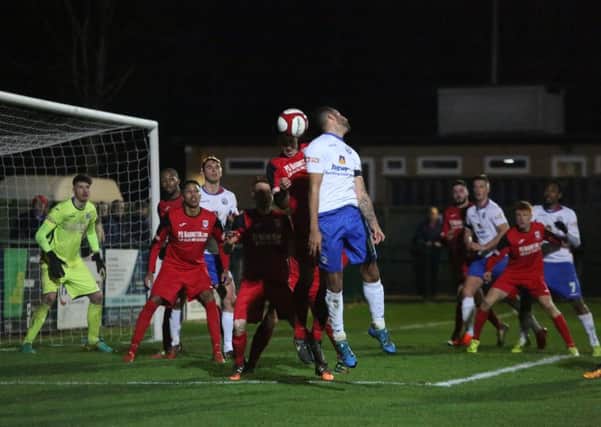Action from AFC Rushden & Diamonds' 1-1 draw with Market Drayton Town at the Dog & Duck. Pictures by Alison Bagley