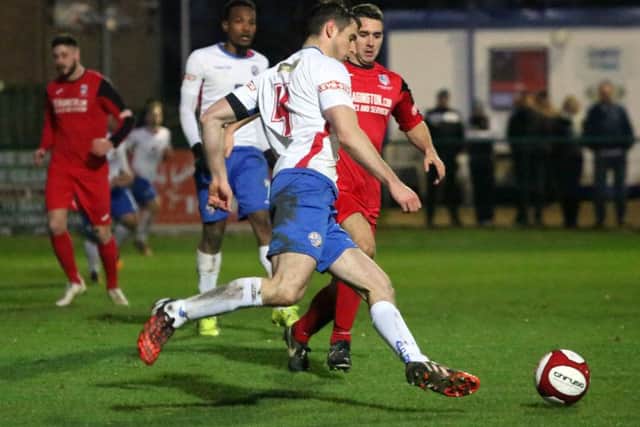 Action from AFC Rushden & Diamonds' 1-1 draw with Market Drayton Town at the Dog & Duck