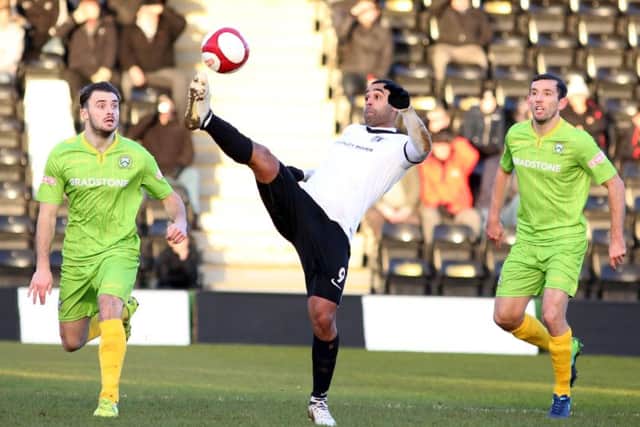 Stefan Moore in action during Corby Town's 2-0 defeat to Barwell at Steel Park. Pictures by Alison Bagley