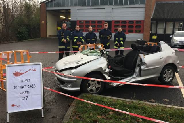 This car has been left outside Rushden fire station as a 'taster' ahead of tonight's live demonstration