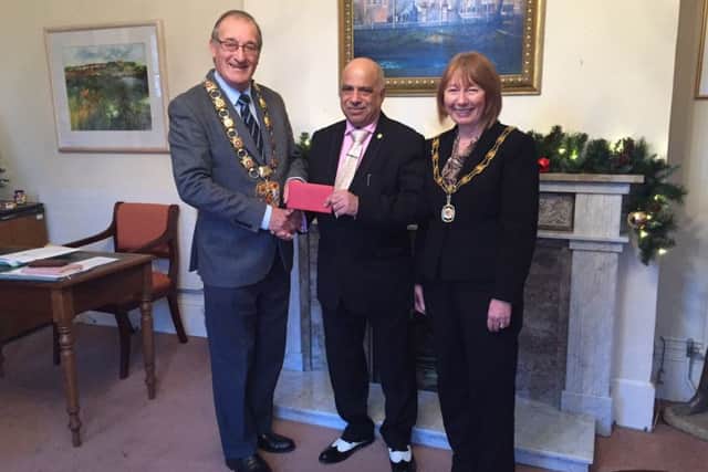 Cllr Malcolm Waters with Mr Bhojani and Cllr Veronica Waters