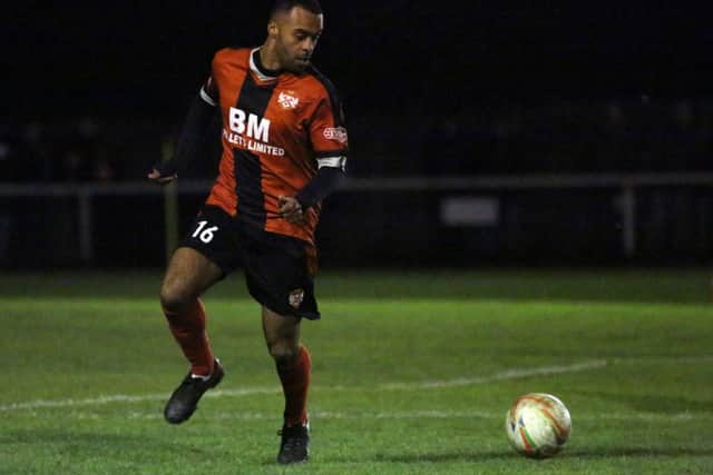 Spencer Weir-Daley pictured during what proved to be his final appearance in a Kettering Town shirt when he came off the bench during last weekend's 2-0 home victory over Cinderford Town