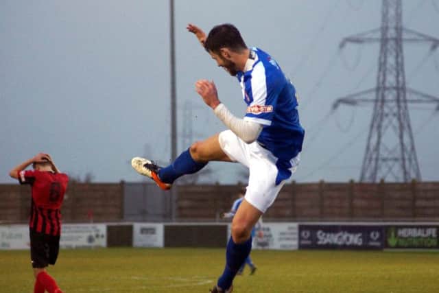 James Haran celebrates the first of his two goals during Kettering Town's 6-1 victory at Cirencester Town last weekend. Picture by Peter Short