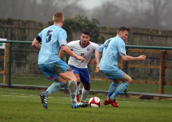 Lewis Leslie in action during AFC Rushden & Diamonds' 1-1 draw with Lincoln United last weekend. Picture by Alison Bagley