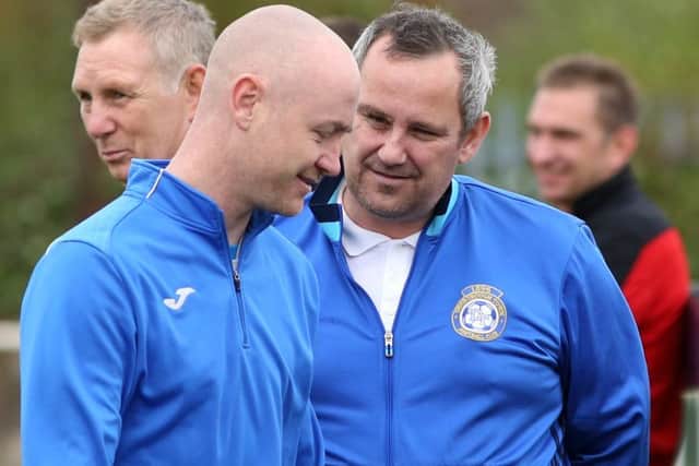 Desborough Town assistant-boss Danny Marlow and manager Chris Bradshaw