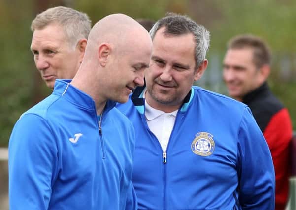 Desborough Town assistant-boss Danny Marlow and manager Chris Bradshaw