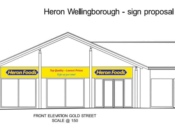 Heron Foods is applying to put up signs at the unit in Wellingborough