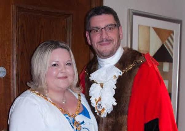 Mayor of Kettering for 2016/17 Scott Edwards with his consort, wife Eve NNL-160525-134729001