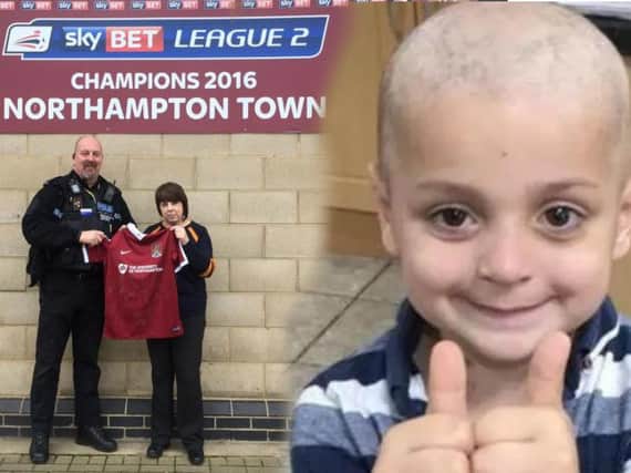 Pc Colin Gray, from Northamptonshire Police, has collected more than 800 Christmas cards and gifts including a signed shirt from Northampton Town for five-year-old Bradley Lowery