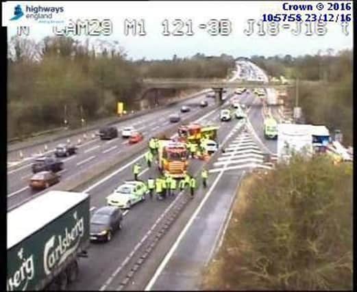 The M1 southbound is closed through Northamptonshire after a crash this morning.