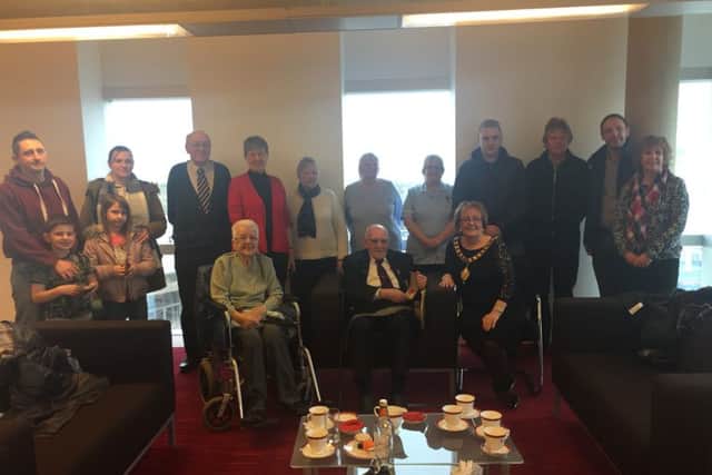 James Wigfield with Mayor of Corby and family and friends upon being presented his award.