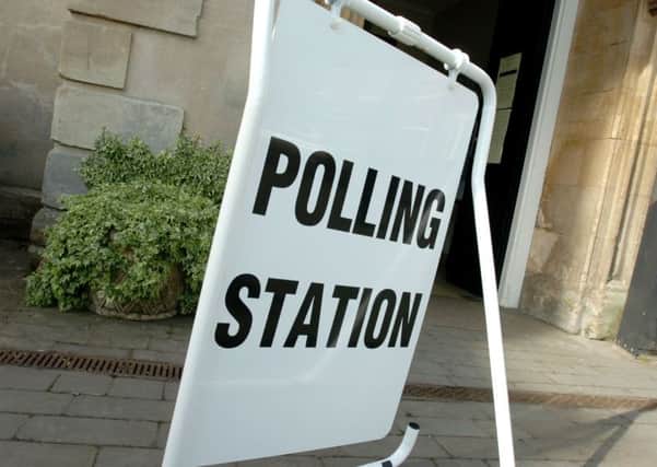 Polling station sign for election.